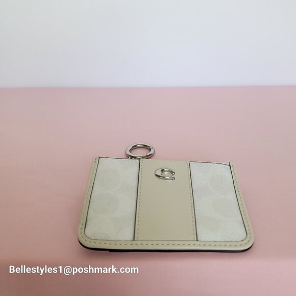 COACH Mini Skinny ID Card Case in Signature Canvas & Leather -White/Chalk color⭐ - Picture 11 of 16